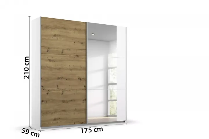 Entdecken Sie den eleganten Schwebetürenschrank Aurelio Extra von rauch BLUE in alpinweiß und Eiche Artisan – perfekt für Ihr Schlafzimmer!