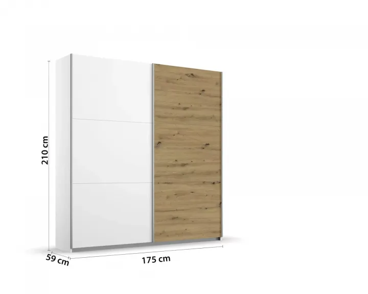 Entdecken Sie den eleganten Schwebetürenschrank Aurelio Extra von rauch BLUE in alpinweiß und Eiche Artisan – perfekt für Ihr Schlafzimmer!
